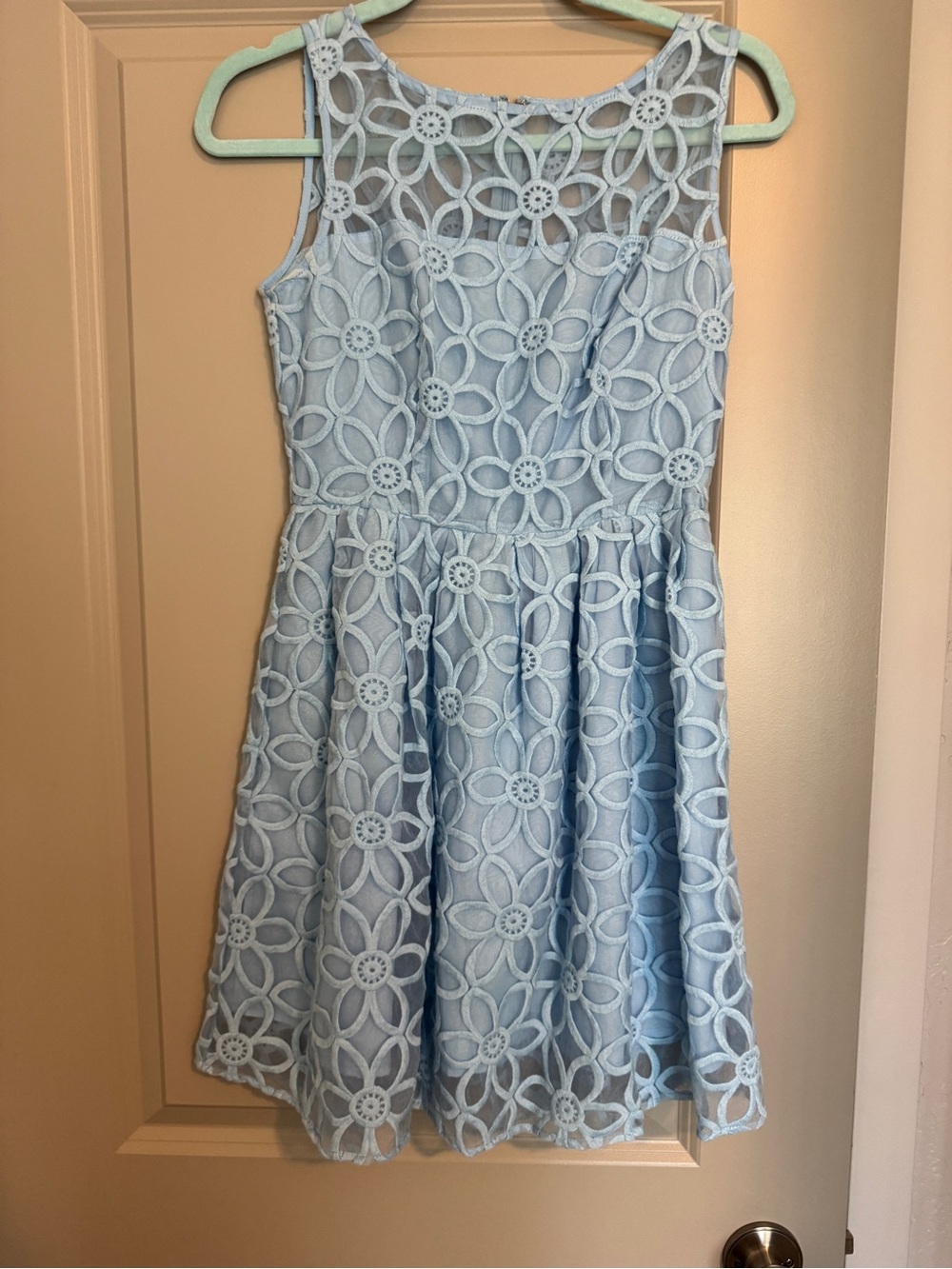 BB Dakota Light Blue Floral Lace Fit-and-Flare Dress